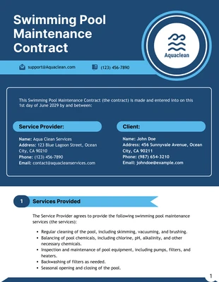 Free  Template: Swimming Pool Maintenance Contract Template