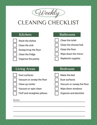 Free  Template: Lista de Verificação de Limpeza de Padrão Simples Verde