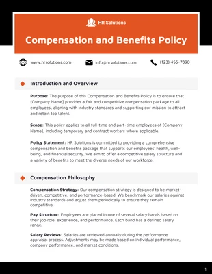 Free  Template: Compensation and Benefits Policy Template