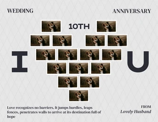 Free  Template: Grey Modern Wedding Anniversary Heart Shaped Collages