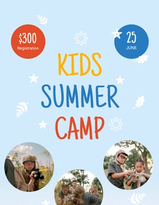 Free  Template: Light Blue Pastel Kids Colorful Summer Camp Boletín de eventos