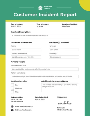 Free  Template: Customer Incident Report Template