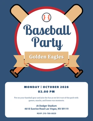 Free  Template: Navy & White Illustration Minimalistische Baseball-Party-Einladung
