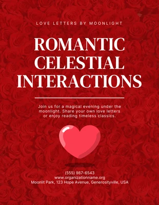 Free  Template: Poster Amor Romântico Floral Elegante Vermelho