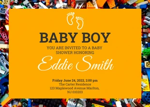 Orange Bricks Baby Boy Shower Invitation 