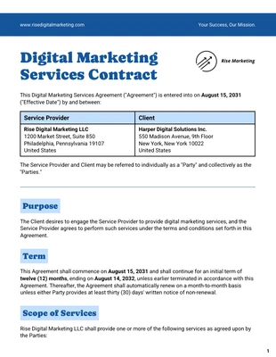 premium interactive Template: Vorlage für einen Vertrag im Bereich digitales Marketing