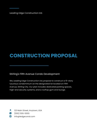 Free  Template: Minimalist Black And Blue Construction Proposal