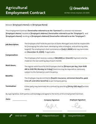 Free  Template: Agricultural Employment Contract Template