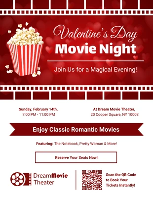 Free  Template: Póster de evento nocturno de películas para el Día de San Valentín.