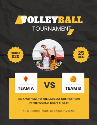 Free  Template: Black And Yellow Modern VolleyBall Tournament Poster
