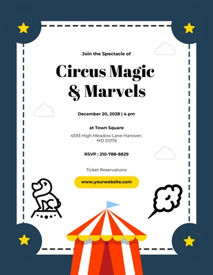 Free  Template: Invitaciones de circo minimalista azul marino