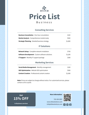 Free interactive Template: Business Price List Template