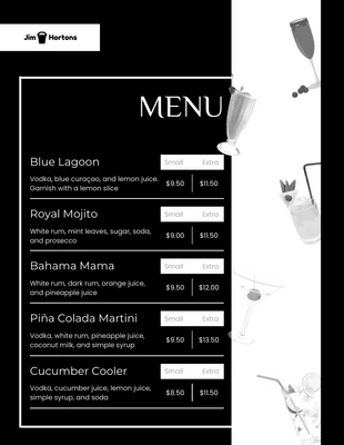 Free  Template: Menú de cócteles minimalista en blanco y negro