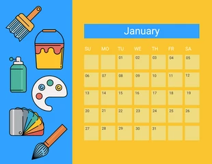 Free  Template: Blue Yellow Classroom Calendar
