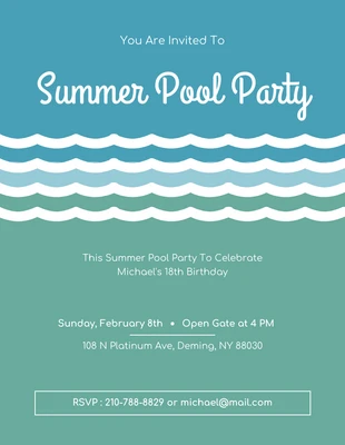 Blue And Green Simple Poster Summer Pool Party Invitation