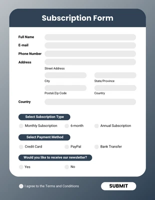 Free  Template: Dark Blue Subscription Form