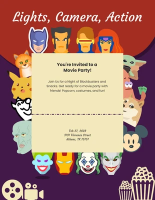 Free  Template: Invitación Película Retro Fiesta Emoji