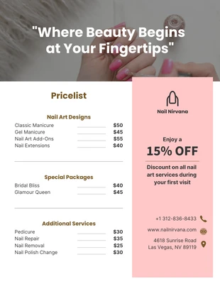 business  Template: Listas de precios de salón de uñas minimalista rosa