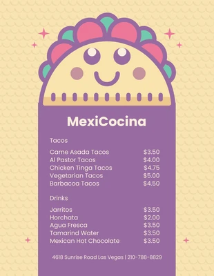 Free  Template: Yellow And Purple Cute Illustration Mexican Menu