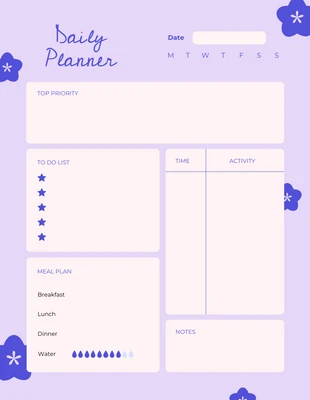 Free  Template: Planner pessoal flor lilás e azul
