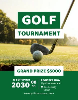Free  Template: Flyer du tournoi de golf vert et blanc