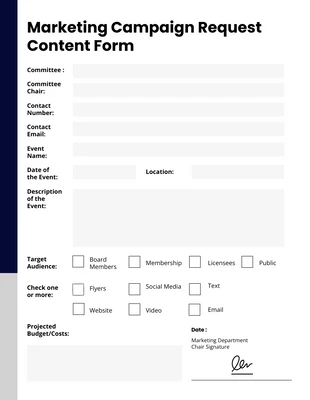 Free  Template: Simple Navy and Grey Clean Minimalist Content Request Forms