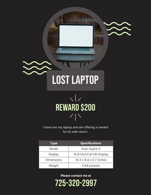 Free  Template: Dark Green Lost Laptop
