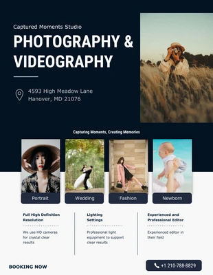 Navy Grey Photography and videography studio flayer
