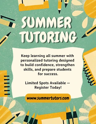 Free Template: Modelo de panfleto para aulas particulares de verão