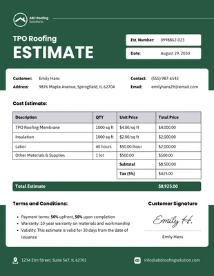 Free  Template: TPO Roofing Estimate Template