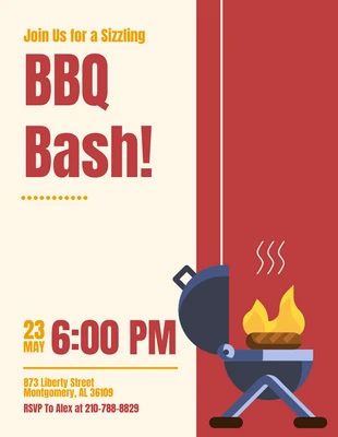 Red And Light Yellow Simple Illustration Join BBQ Invitation