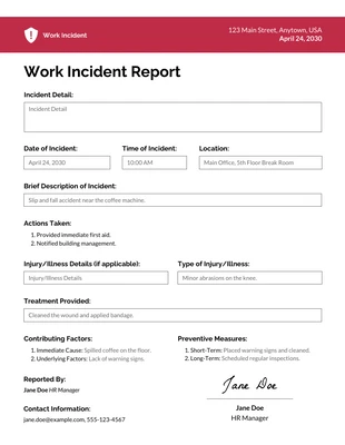business  Template: Work Incident Report Template