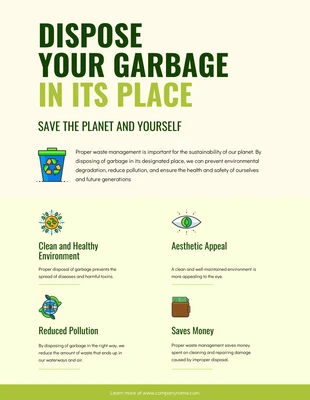 Free  Template: Poster sui benefici giallo-verdi dello smaltimento dei rifiuti