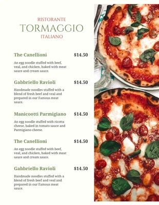 Free  Template: Bege Minimalista Photo Menu de comida de restaurante italiano