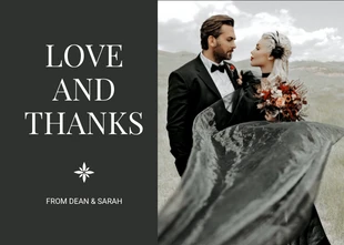 Free  Template: Dunkelgraue, minimalistische, elegante Hochzeits-Dankeschön-Postkarte
