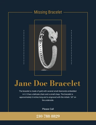 Free  Template: Elegante poster del braccialetto mancante d'oro e di marina