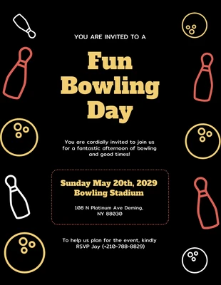 Free  Template: Black Red And Yellow Bowling Competition Invitation