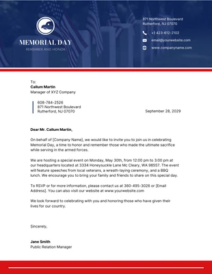 Free  Template: Blue and Red Memorial Day Letterhead