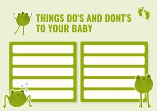 Free  Template: Modelo de agenda de bebê com ilustração fofa verde-clara do que fazer e do que não fazer