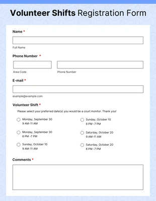 Free  Template: Soft Blue Pattern Volunteer and Community Service Forms
