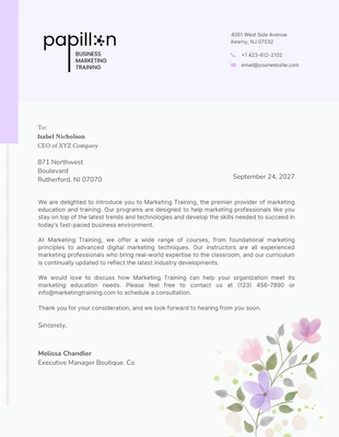 Free  Template: Carta intestata con fiori bianchi e viola