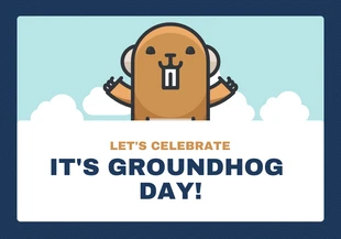 Free  Template: Blue Minimalist Cute Character Groundhog Day Card