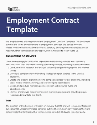 business  Template: Plantilla de contrato de trabajo