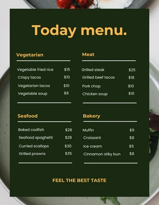 Free  Template: Flyer de menu moderne vert foncé d'aujourd'hui