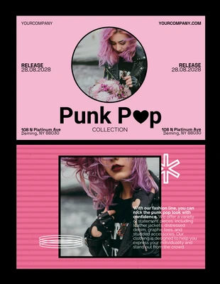 Free  Template: Modello di comunicato di moda punk pop nero e rosa