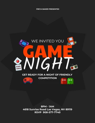 Free  Template: Carta convite para noite de jogo cinza escuro