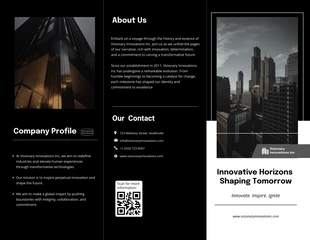 business  Template: Brochure d'entreprise noire à trois volets sur les horizons innovants