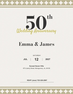 Free  Template: White Ivory Simple 50th Wedding Anniversary Invitation