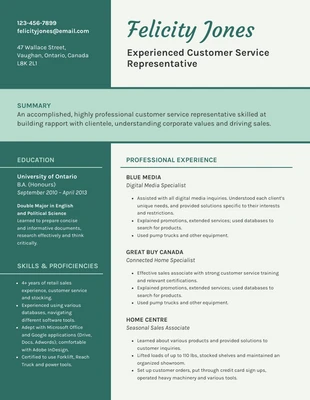 Green Customer Service Simple Resume
