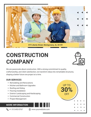 Free  Template: White Minimalist Construction Company Flyer Template